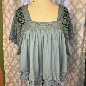 Free People Teal Prairie Days Top